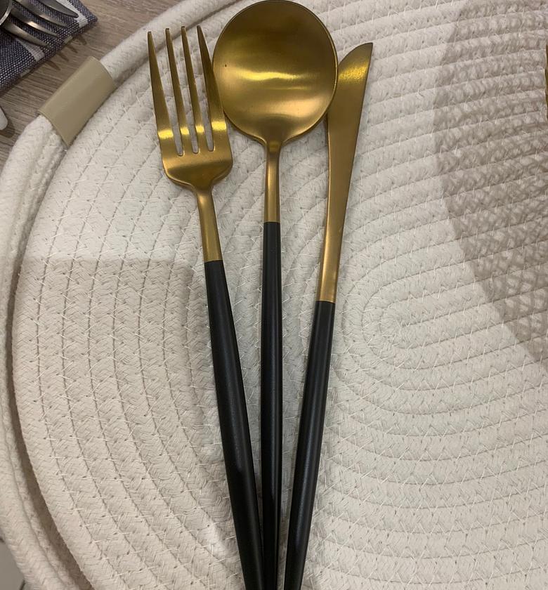 Matte brushed Gold cutlery with Black Handle image