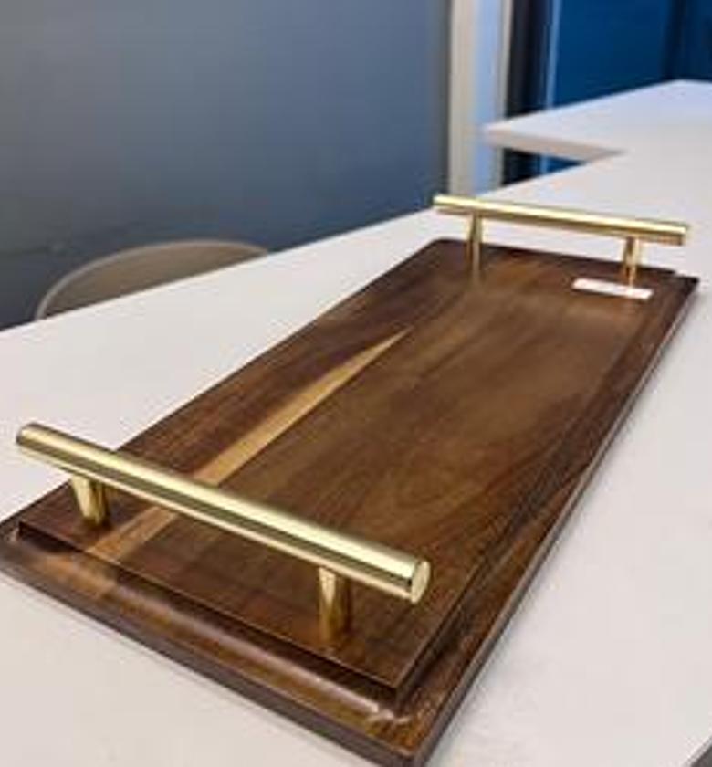 Wooden Tray with a Metal Handle   image